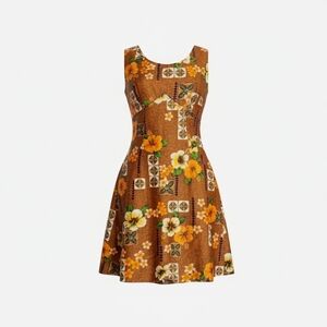 Royal Hawaiian Vintage 1970s Mini Dress Sleeveless Retro Tropical Size Medium